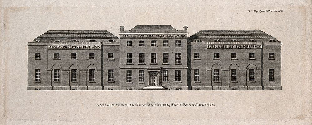 Asylum for the deaf and dumb, Camberwell. Engraving, 1822.