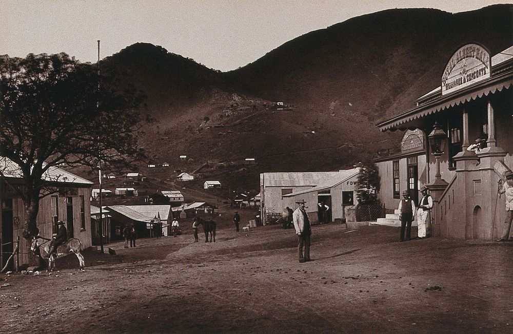 Barberton, South Africa: Crown Street. Woodburytype, 1888, after a photograph by Robert Harris.