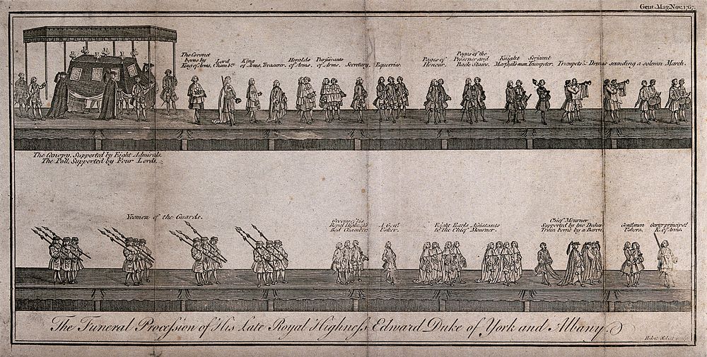 The funeral procession of Edward Duke of York and Albany. Engraving by James Hulett, c. 1767.