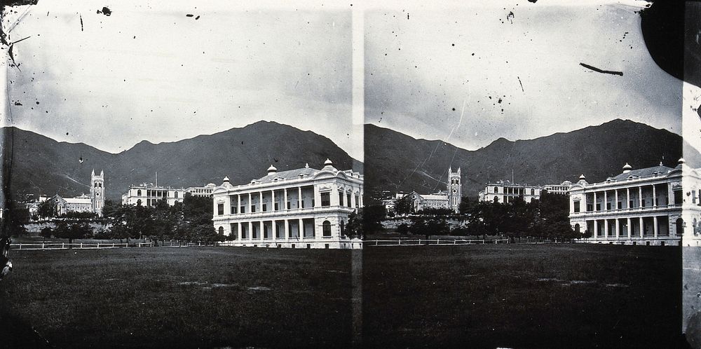City Hall and neighbouring buildings, Hong Kong. Photograph, 1981, from a negative by John Thomson, 1868/1871.