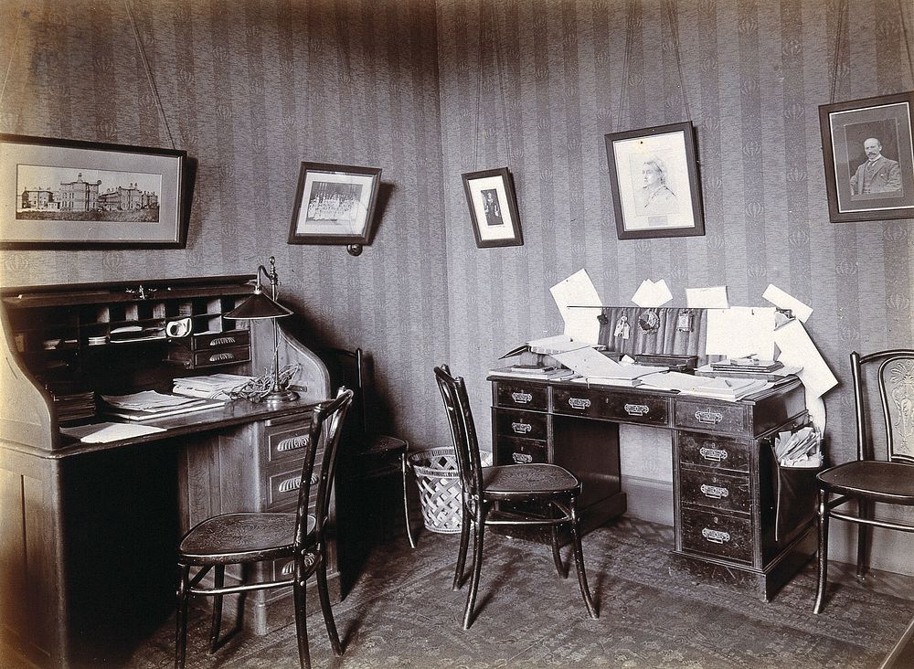 Johannesburg Hospital, South Africa: office with two desks. Photograph, c. 1905.