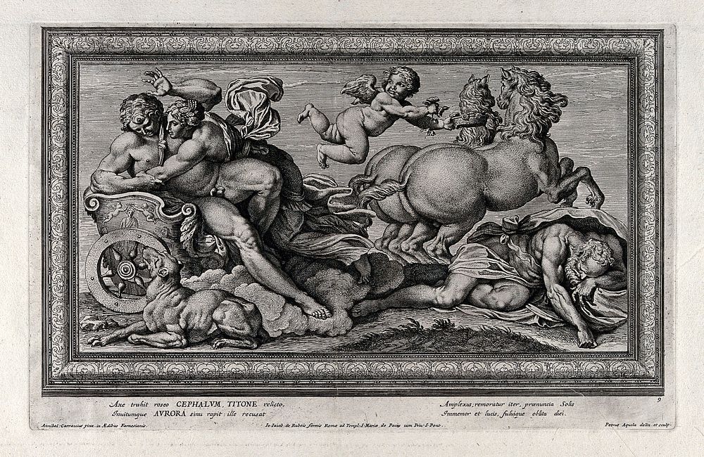 Aurora and Cephalus. Etching by P. Aquila, 167-, after Annibale Carracci.
