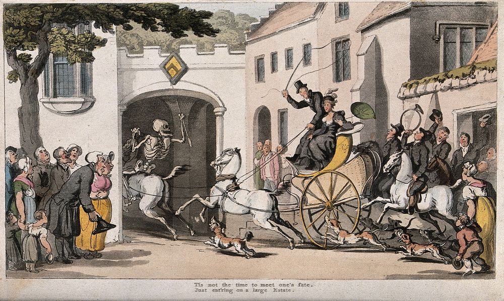 The dance of death: the next heir. Coloured aquatint after T. Rowlandson, 1816.