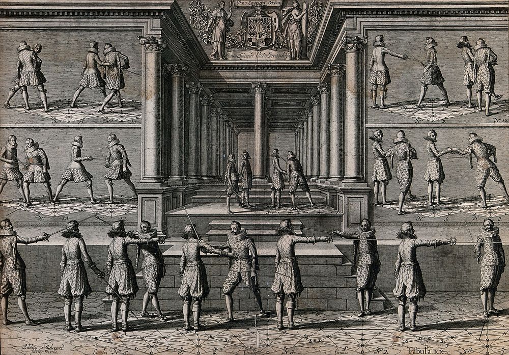 Men fencing. Engraving by Scheltus a Bolswaert.