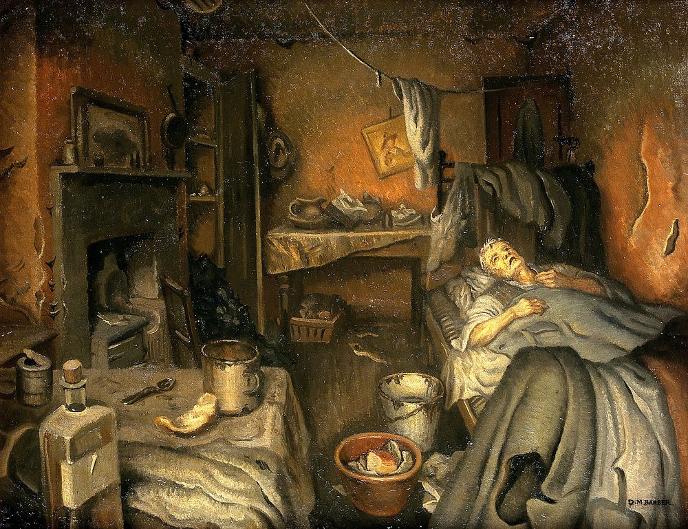 A patient at home. Oil painting by D. Mary Barber, ca. 1953.