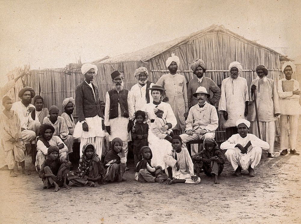 Hospital staff during the outbreak of bubonic plague in Karachi, India. Photograph, 1897.