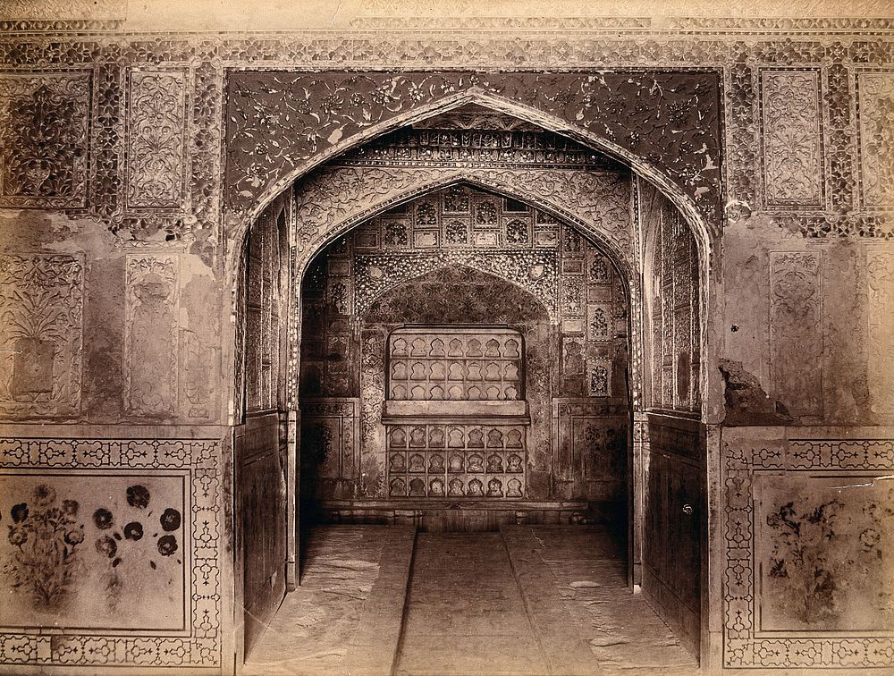 The Taj Mahal , Agra, India: interior: decorative tomb . Photograph, ca. 1900.