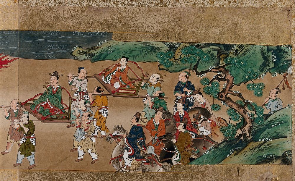 A procession of Chinese nobles. Gouache painting by a Chinese artist, ca. 1850.