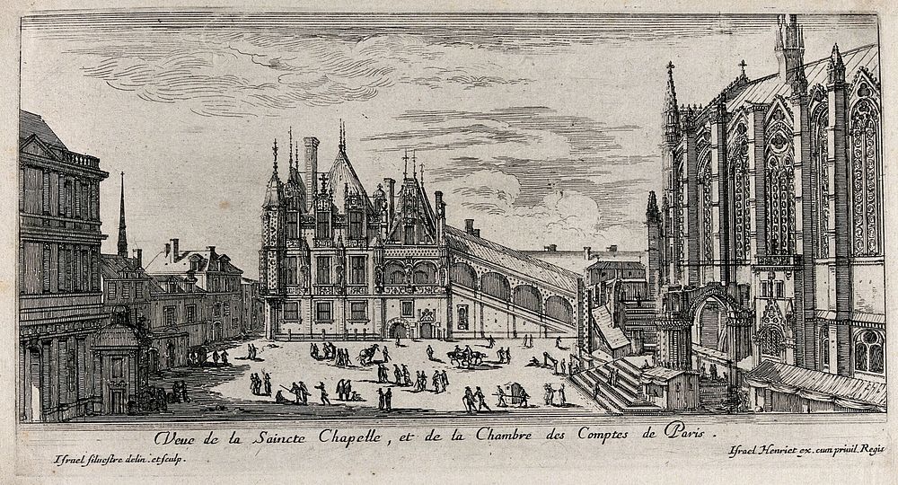 The Sainte Chapelle and the Chambre des Comptes in Paris. Etching by Israel Silvestre.