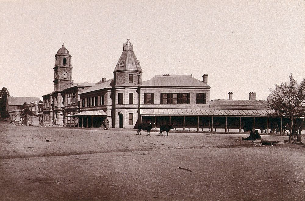 Queenstown, South Africa: the public buildings. Woodburytype, 1888, after a photograph by Robert Harris.