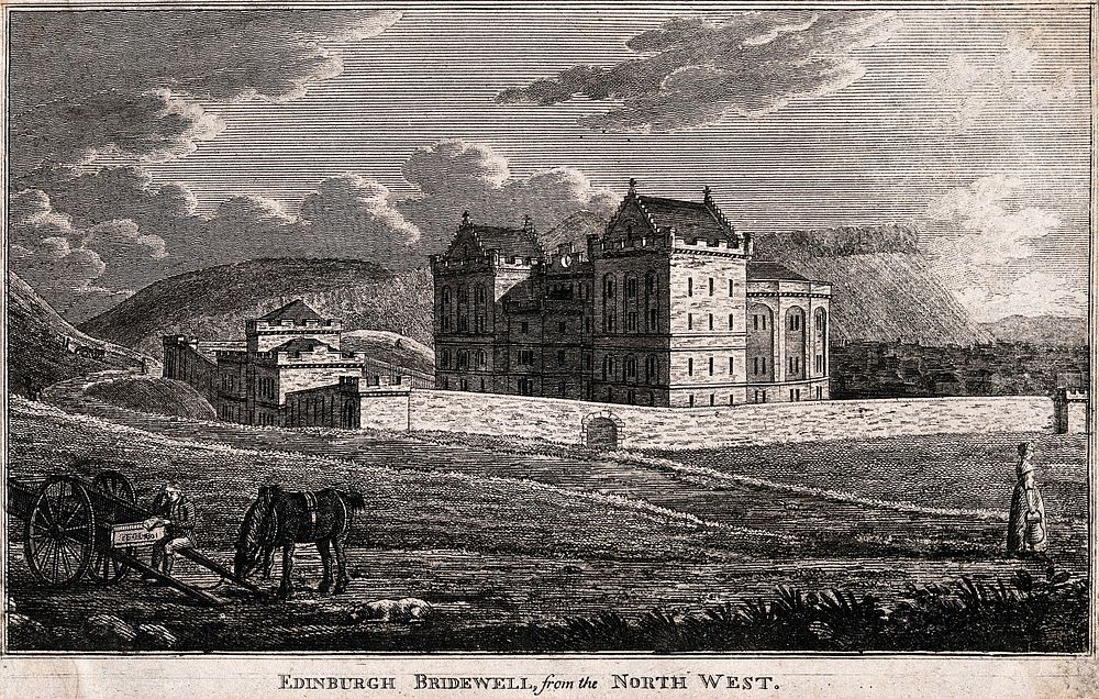 Bridewell Prison, Edinburgh, Scotland. Line engraving.