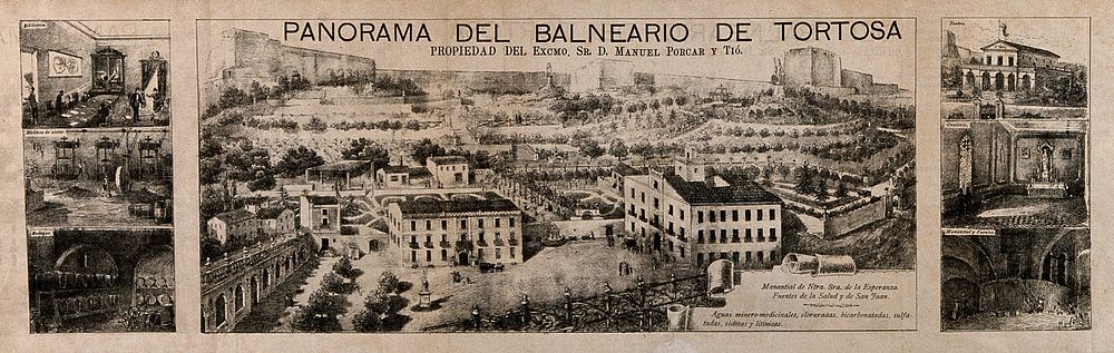 Tortosa, Spain: panoramic view. Lithograph.