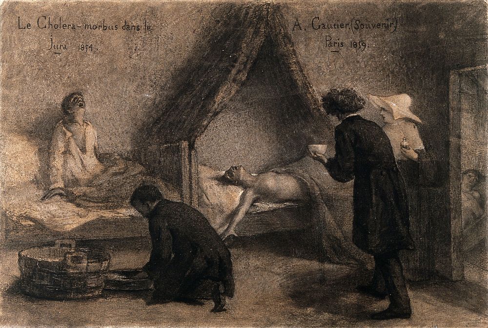 Patients suffering from cholera in the Jura during the 1854 epidemic, with Dr Gachet attending them. Pencil drawing by A.…