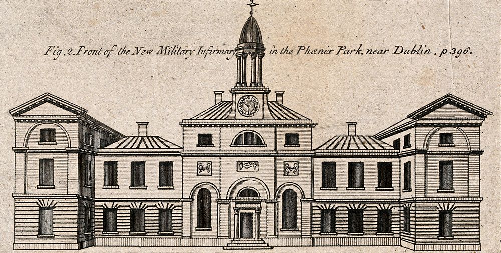 The New Military Infirmary, Dublin, Ireland. Wood engraving, 1790.