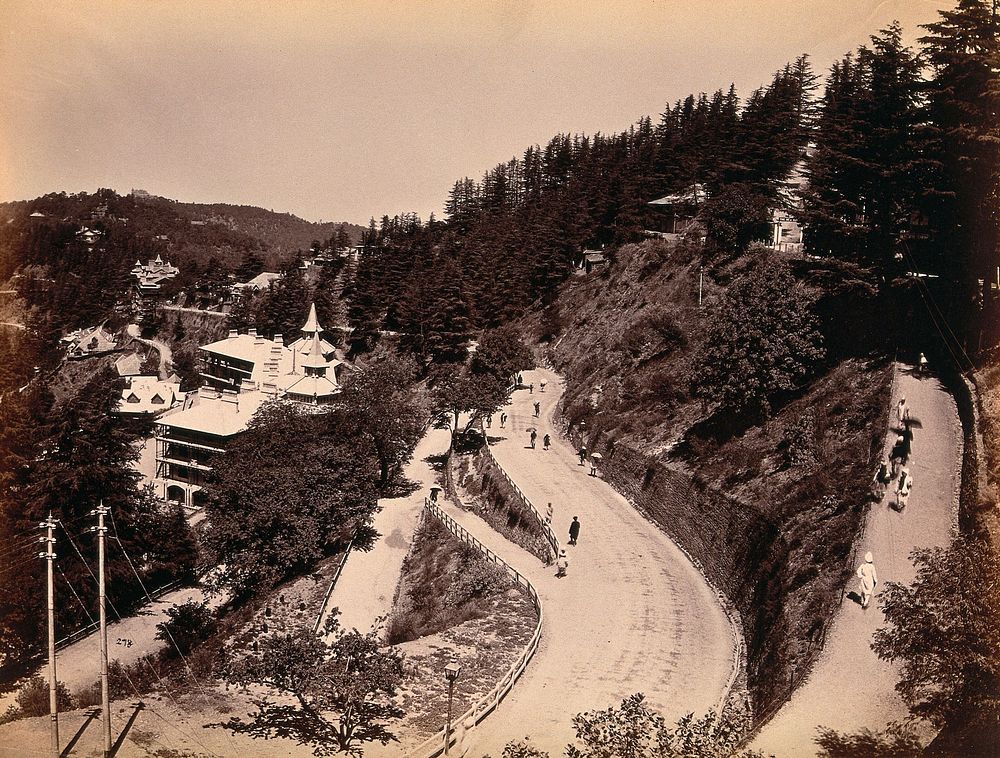Simla, India: roads winding down from the telegraph office. Photograph, ca. 1900.