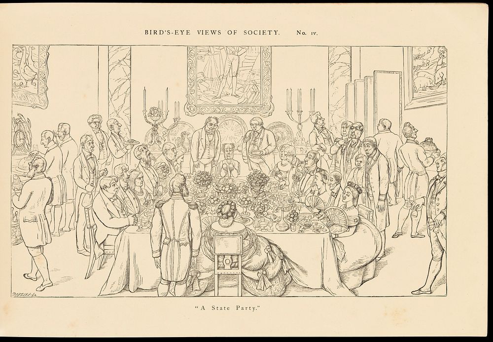 A magnificent state banquet. Reproduction of a wood engraving after Dalziel after R. Doyle.
