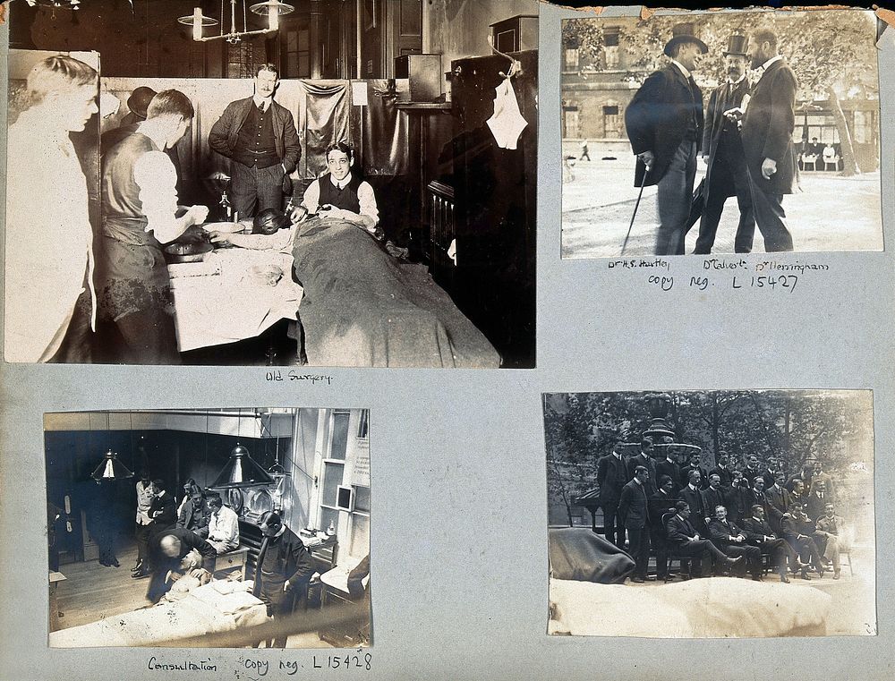 St Bartholomew's Hospital, London: doctors seeing to a sick man. Photograph, c. 1908.