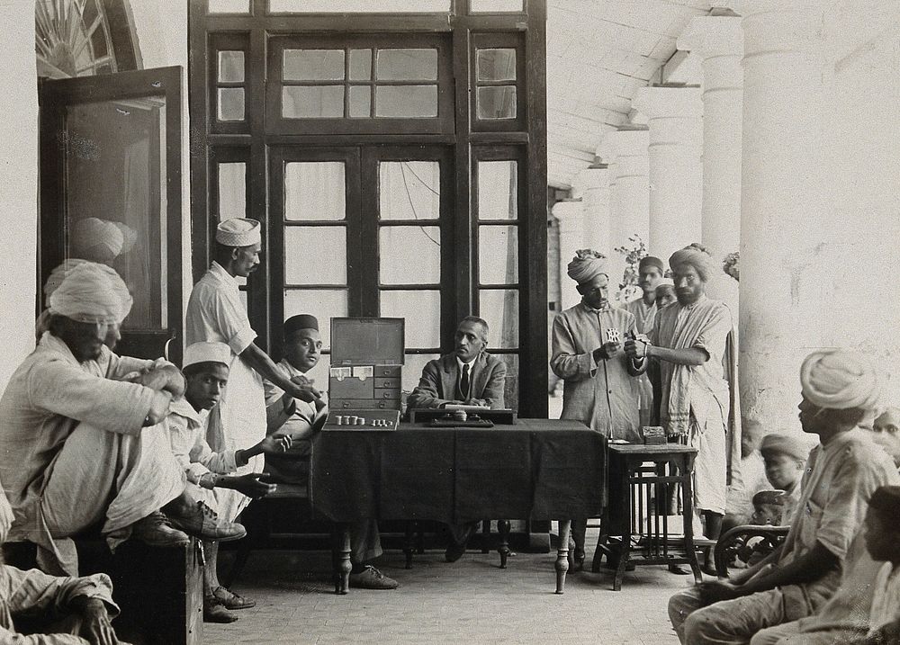 The Pasteur Institute Hospital, Kasauli, India: Indian patients receiving their daily financial allowance for food; an…