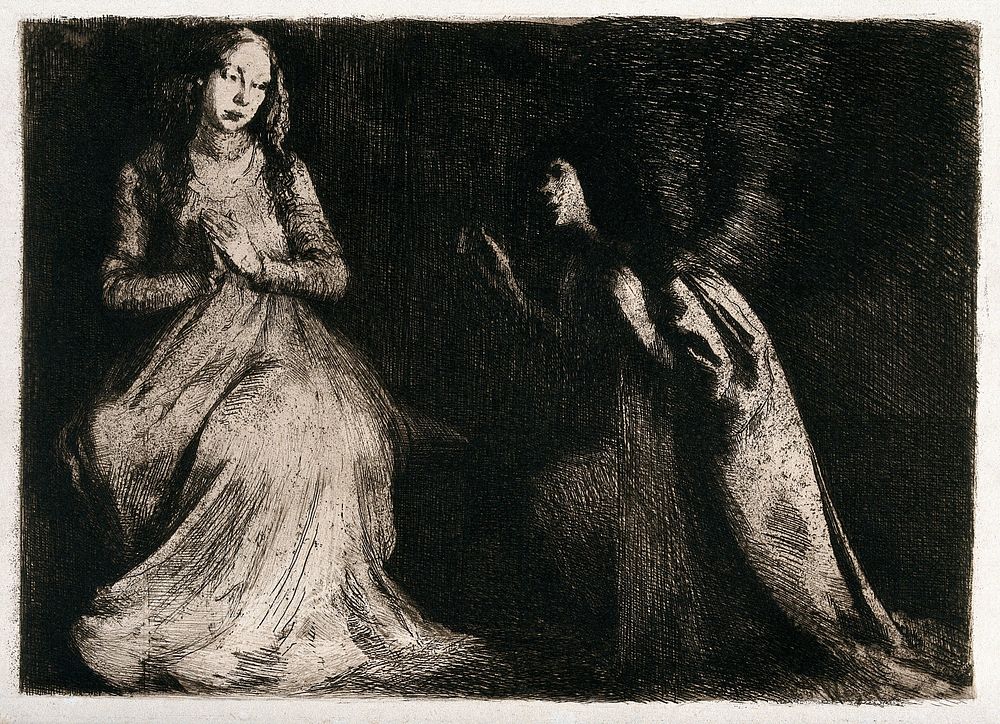 The annunciation to the Virgin. Etching.