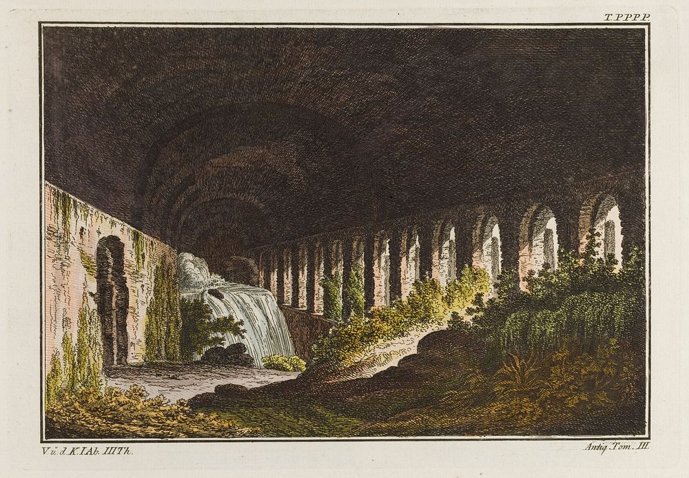 Tivoli: ruins of the villa of Maecenas. Coloured engraving, ca. 1804-1811.
