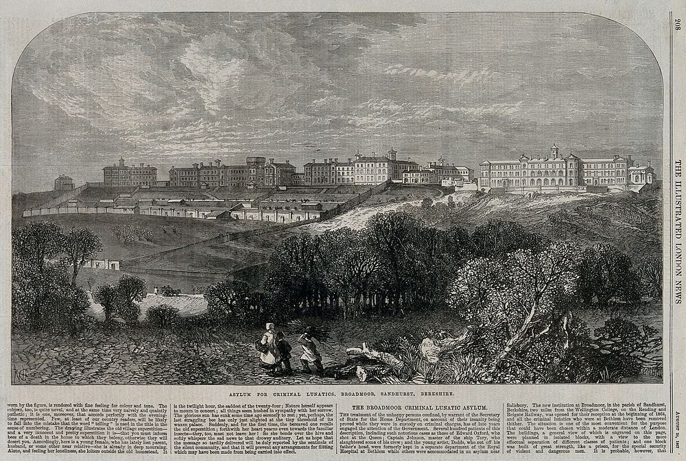Broadmoor Criminal Lunatic Asylum: panoramic view. Wood engraving, 1867.