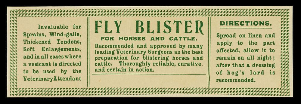 Fly blister for horses and cattle : recommended and approved by many leading veterinary surgeons as the best preparation for…