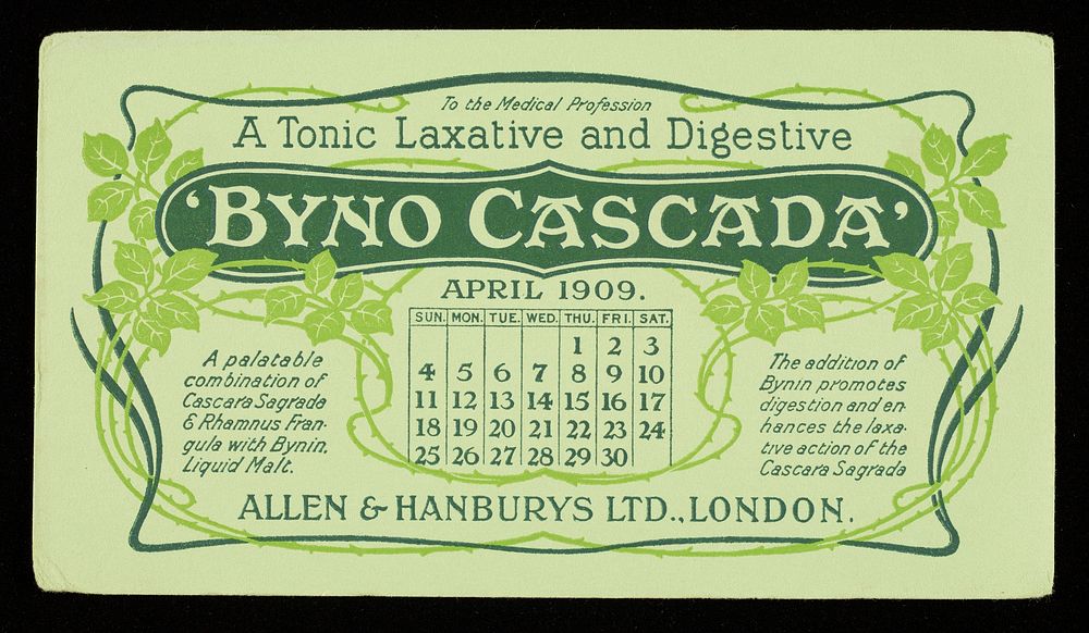 Byno-Cascada : a tonic laxative and digestive : April 1909.