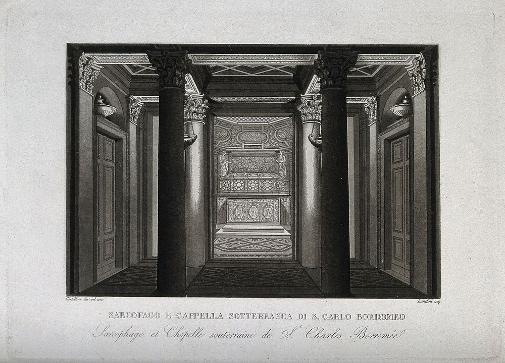 Tomb of Saint Carlo Borromeo. Aquatint by D. Landini after G. Castellini.
