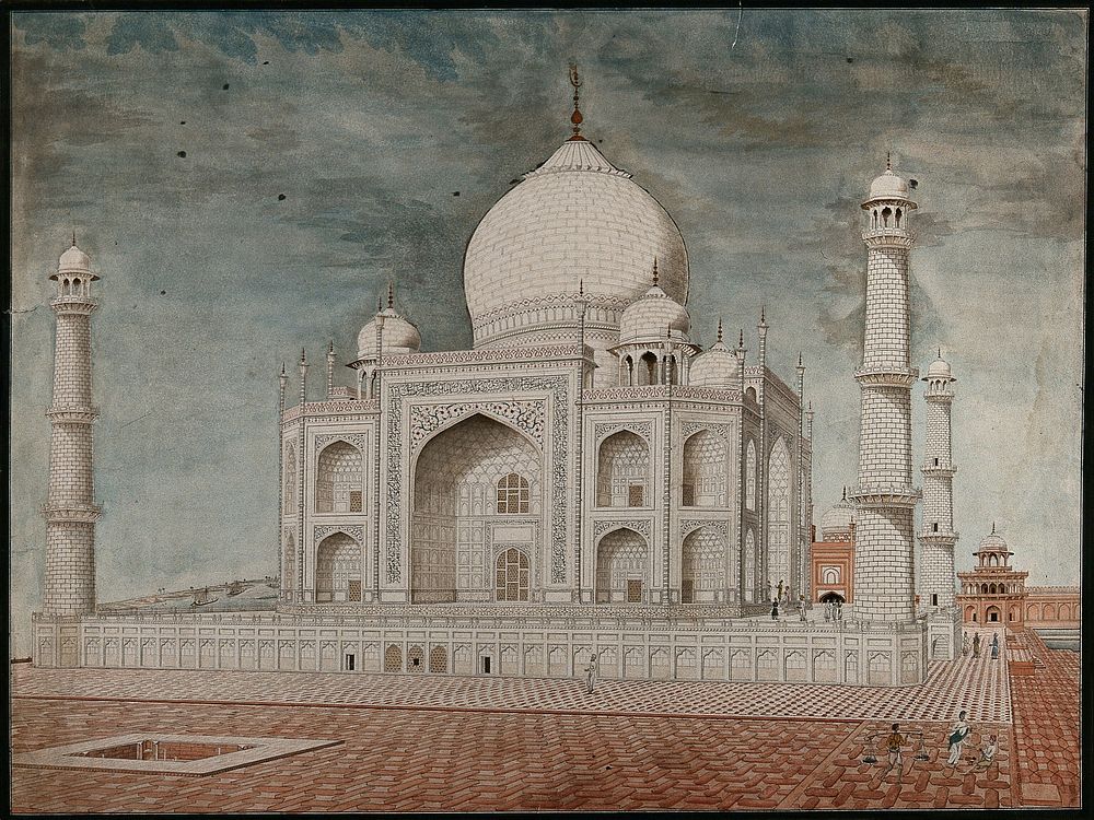 Agra: the Taj Mahal. Watercolour painting by an Indian artist.