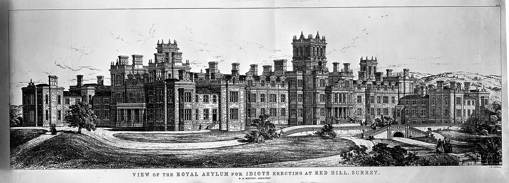Royal Asylum, Redhill, Surrey: panoramic view. Transfer lithograph by J.R. Jobbins after W.B. Moffat.