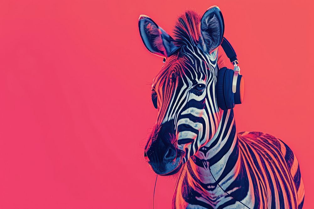 Zebra wearing headphones wildlife animal mammal.