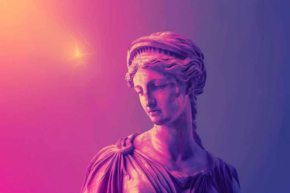 Aphrodite of Melos Venus de Milo statue art portrait purple.