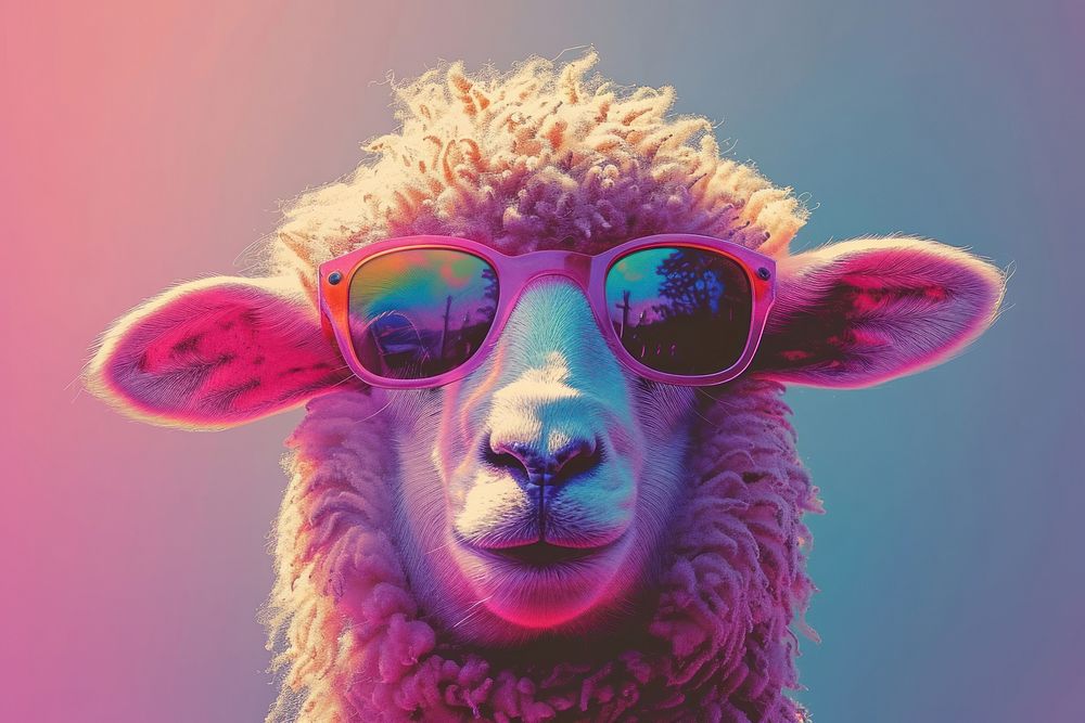 Funny sheep wearing sunglasses livestock mammal animal.