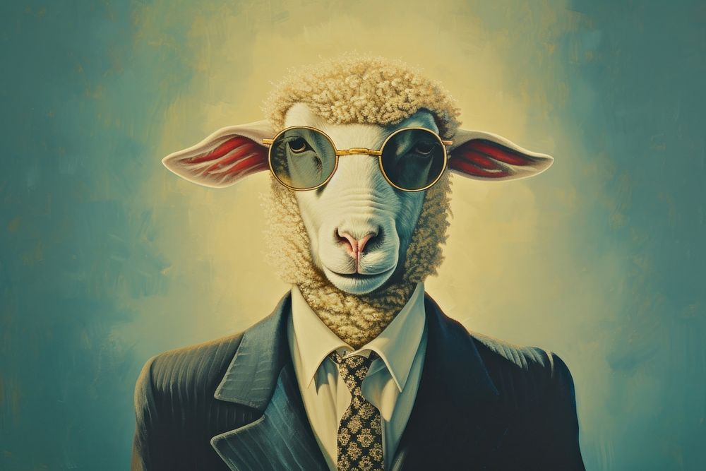 Portrait of sheep wearing business suit with tie and sunglasses portrait art livestock.