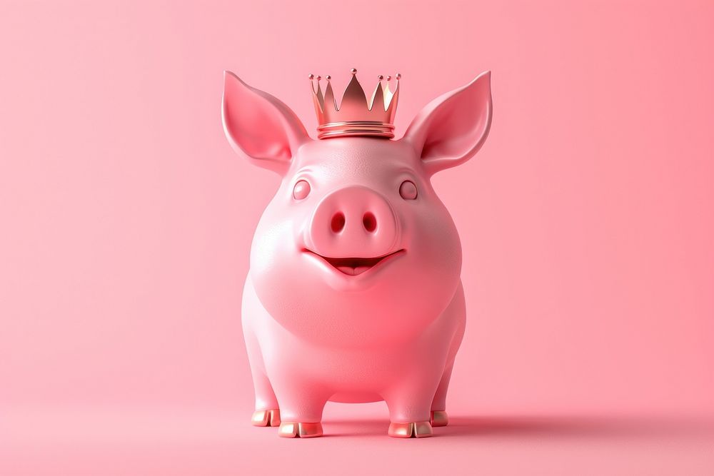 Chubby cute pig wearing crown mammal representation investment.