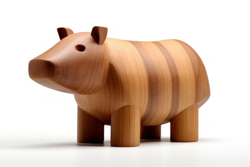 Minimal hippo wood white background representation.
