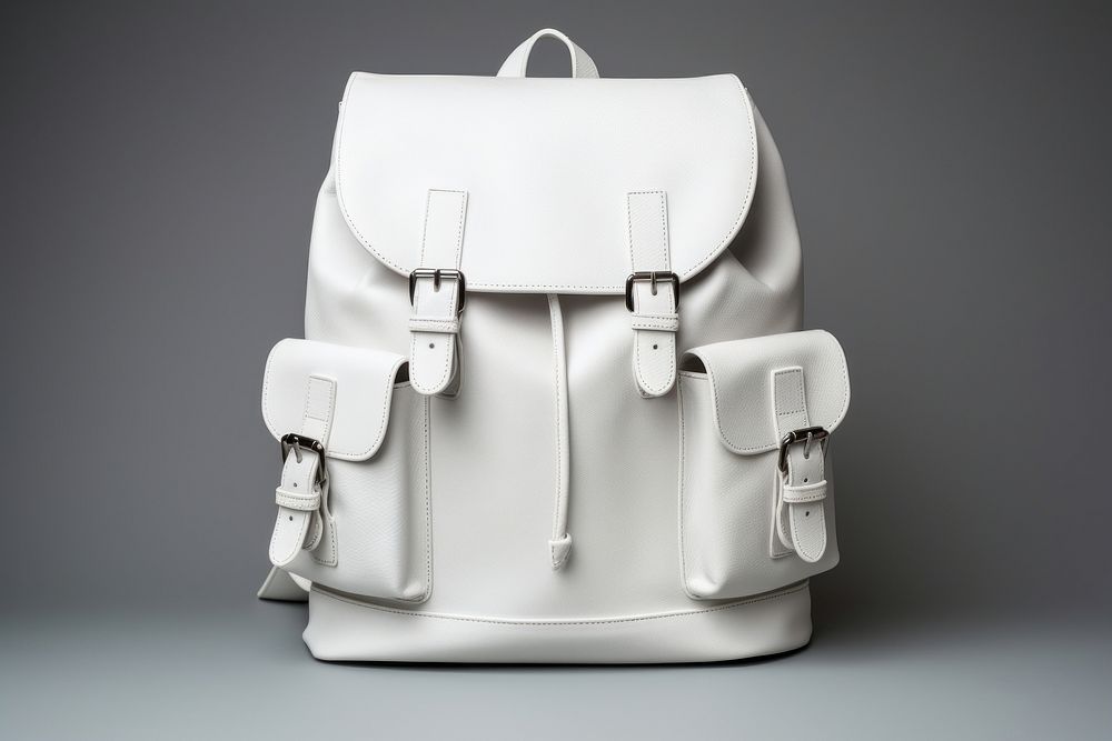Bagpack handbag white accessories.