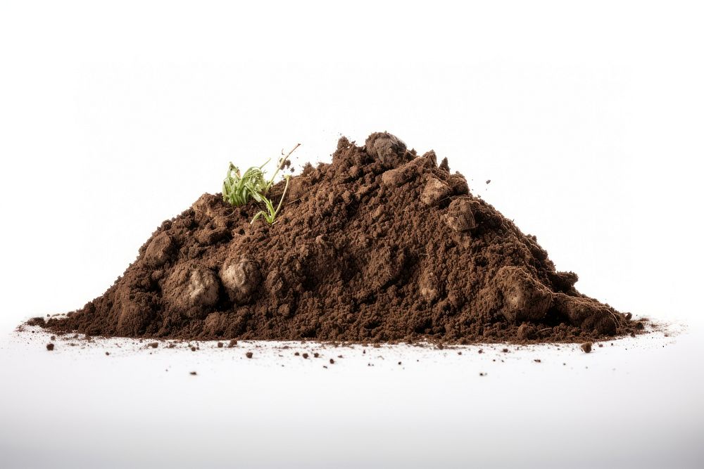 Dirt soil pile white background agriculture cultivated.
