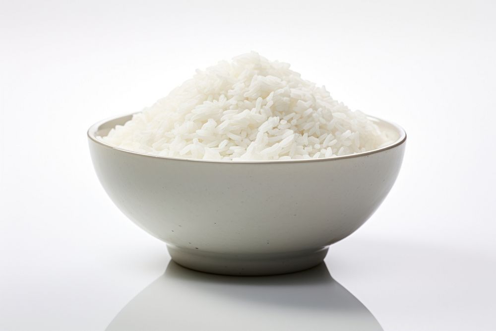 White rice food bowl white background.