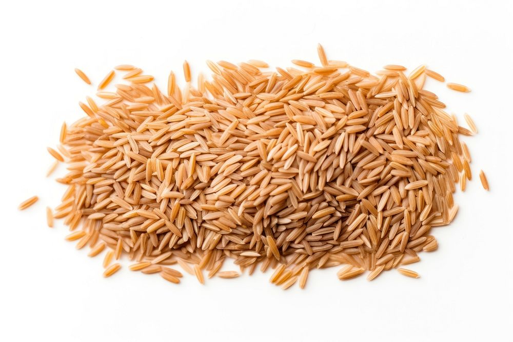 Brown rice food white background agriculture.