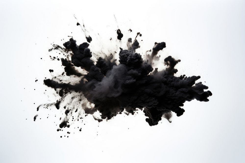 Abstract black powder white background splattered exploding.