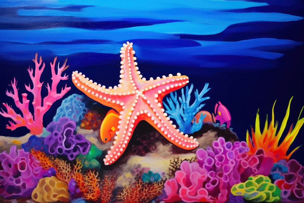 A starfish on a coral reef in the ocean outdoors painting nature.