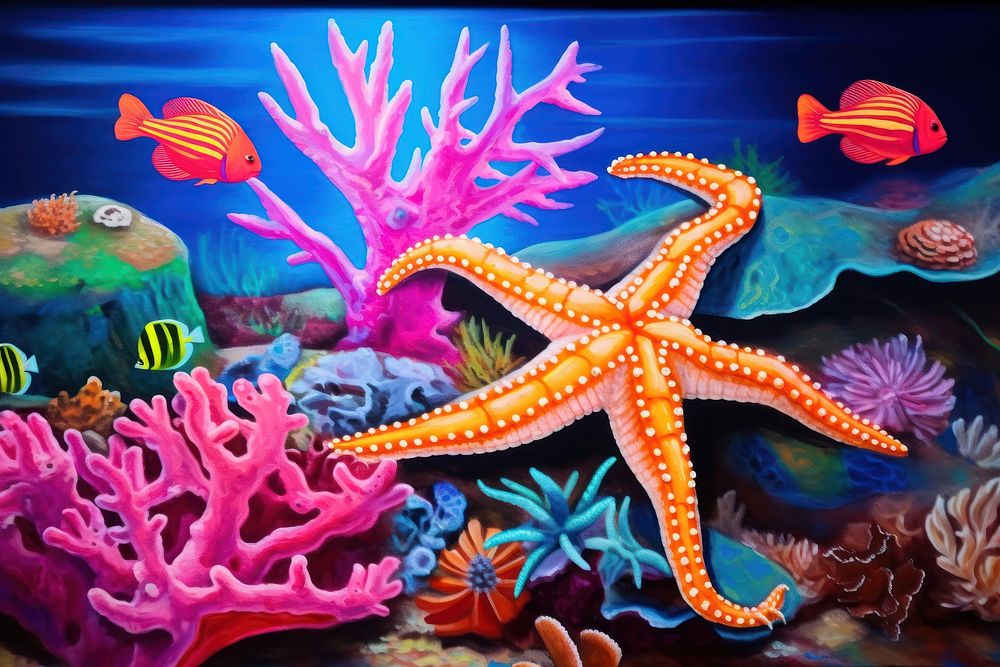A starfish on a coral reef in the ocean aquarium outdoors animal.