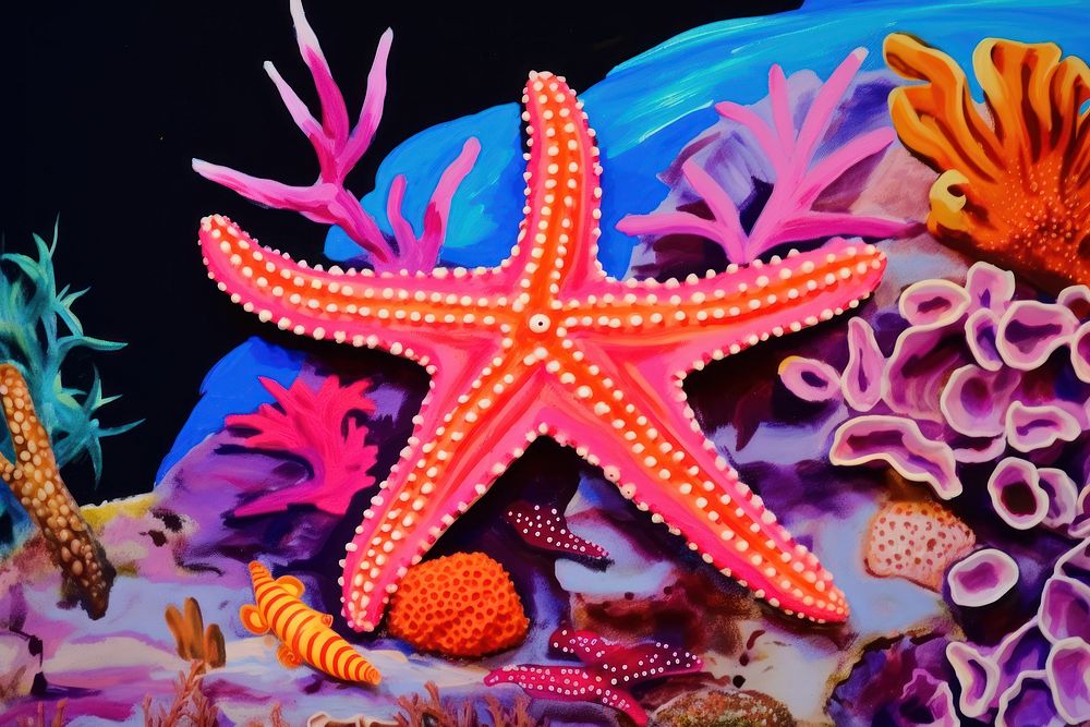 A starfish on a coral reef in the ocean animal marine purple.