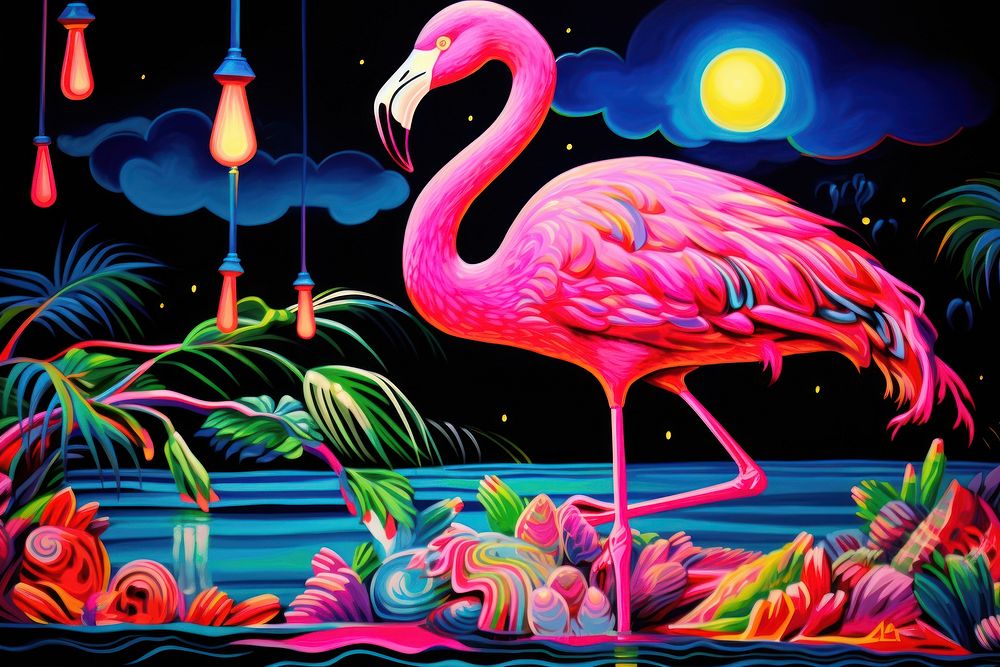 Flamingo bird illuminated creativity.