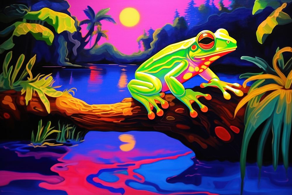 Frog at river frog amphibian painting.