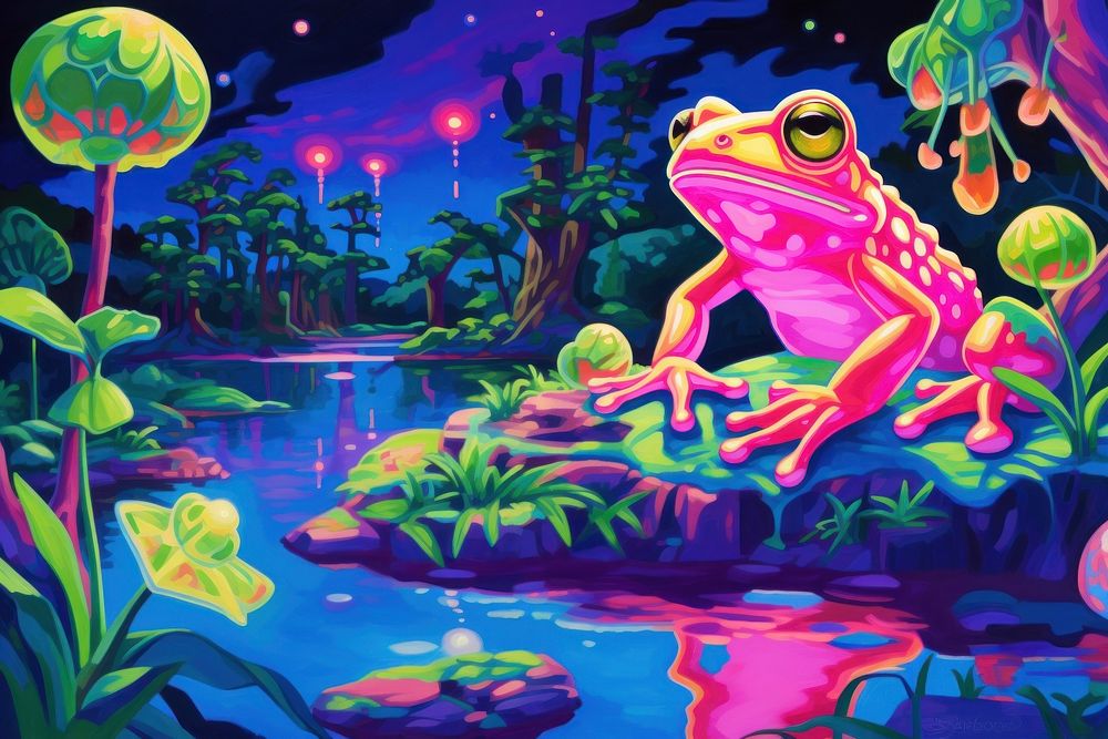 Frog at river purple frog amphibian.