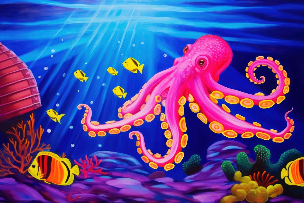 Octopus in the aquarium painting animal marine.