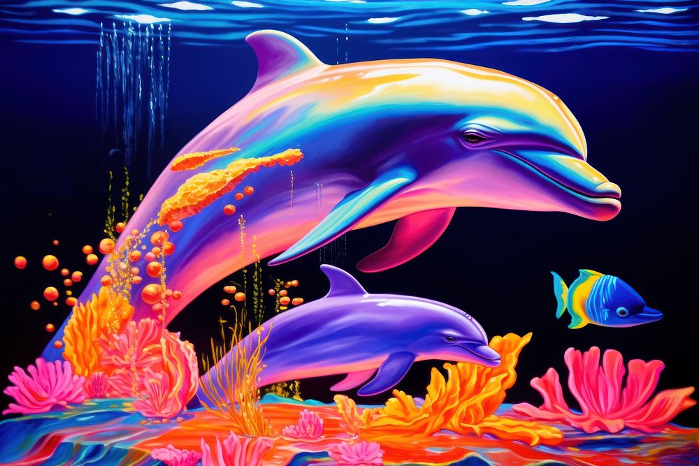 Ot art design with mother and baby dolphin outdoors animal mammal.