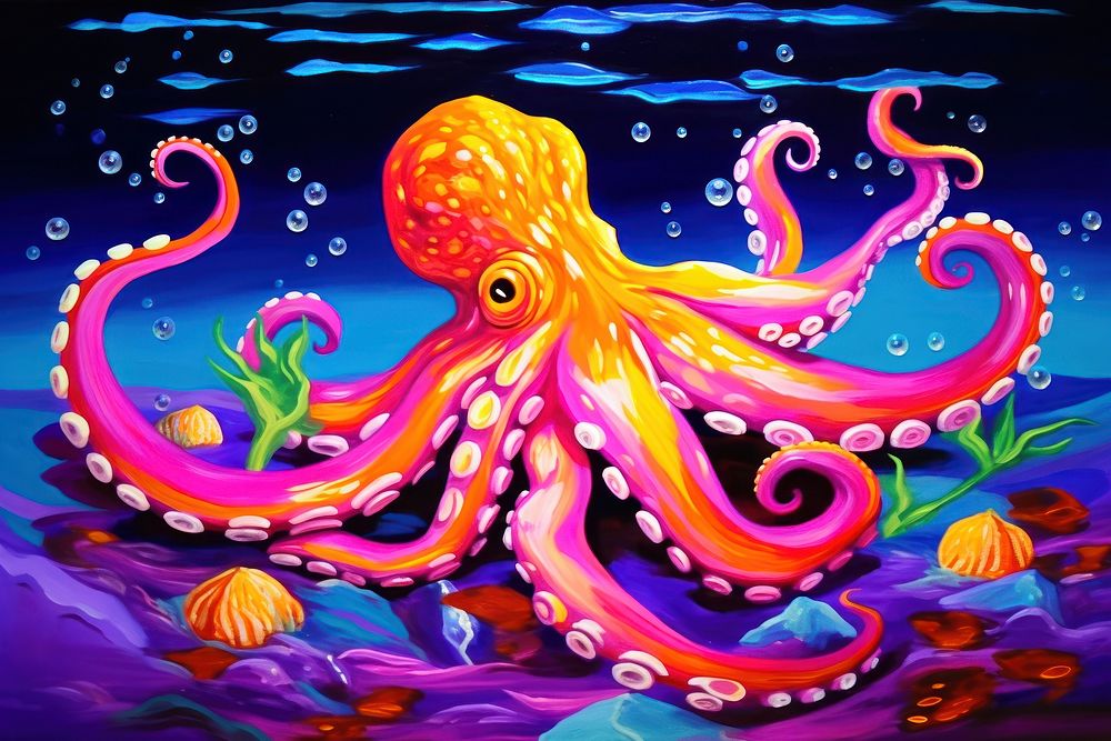 Multicolored octopus animal marine invertebrate.